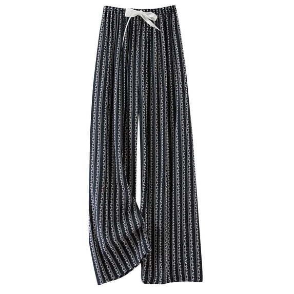 UAMVSH Womens Wide Leg Pants Print Loose Flowy Palazzo Pants Lightweight Bow Tie Drawstring Elastic Waist Lounge Pants