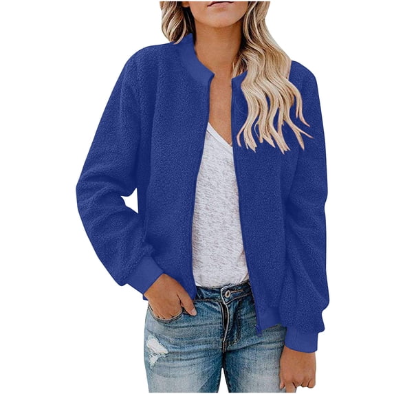 UAMVSH Womens Winter Coats Casual Zip Up Fleece Jacket Comfy Soft Long Sleeve Warm Outwear with Pockets Fashion Clothes