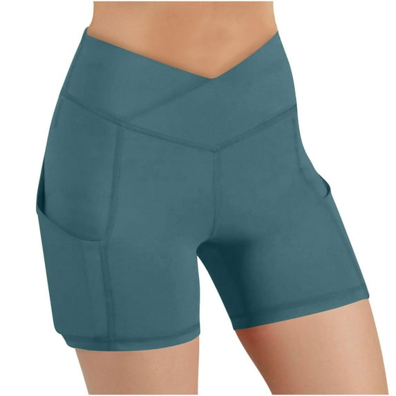 UAMVSH Womens Workout Shorts V Crossover Stretchy High Waisted Yoga Shorts Lightweight Running Gym Shorts with Pockets