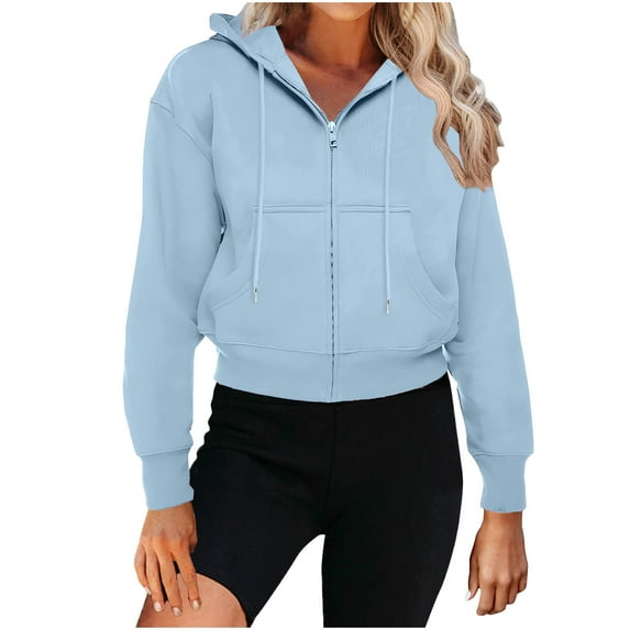 UAMVSH Womens Zip up Hoodies Fall Fashion Outfits with Pockets Workout Athletic Cropped Sweatshirts