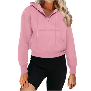 UAMVSH Womens Zip up Hoodies 2024 Fall Fashion Outfits with Pockets Workout Athletic Cropped Sweatshirts