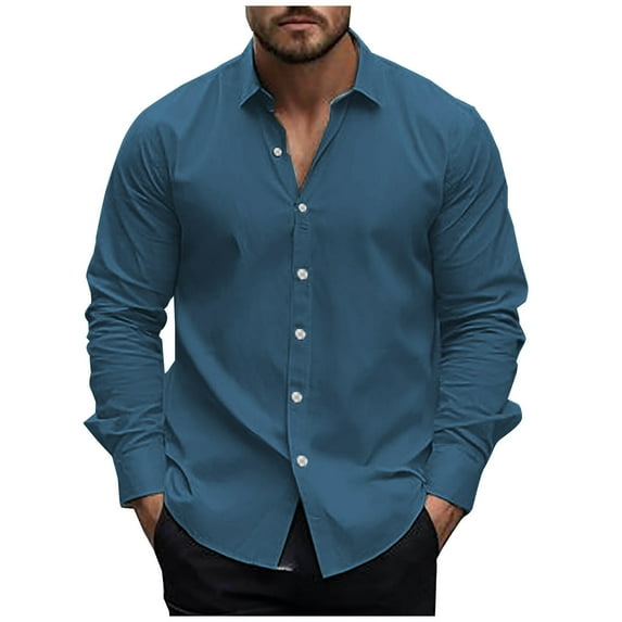 UAMVSH Work Shirts for Men Casual Button down Business Dressy T-Shirts Lightweight Long Sleeve Lapel Collar Office Formal Lounge Tops(Small,Navy 1)