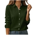 thumbnail image 1 of UAMVSH Work Shirts for Women Casual Button down Long Sleeve Dressy Tops Trendy Solid Color Lapel V-Neck Business Office Blouses(X-Large,Army Green), 1 of 5