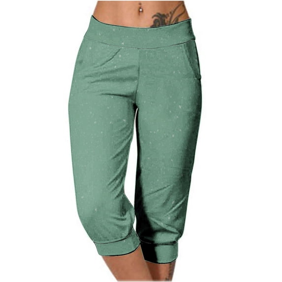UAMVSH Workout Capris Pants for Women Summer Casual Athletic Yoga Pants Trendy Print Loose Cropped Pants with Pockets