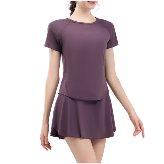 UAMVSH Workout Sets for Women 2 Piece Skirt Sets Breathable Short Sleeve T Shirt Matching Tennis Skort Set Yoga Gym Clothes