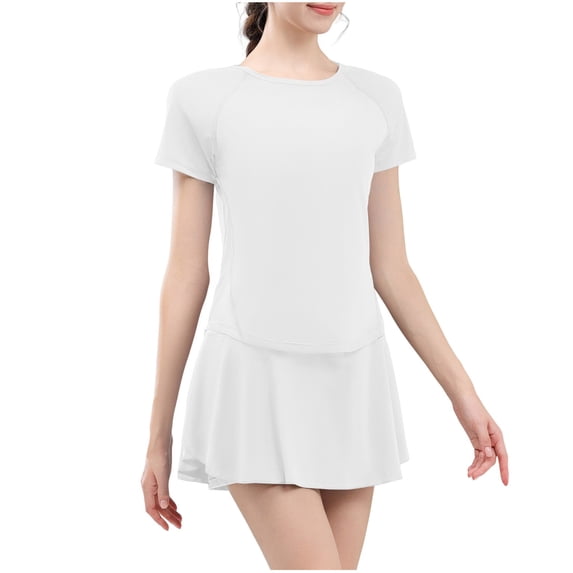 UAMVSH Workout Sets for Women 2 Piece Skirt Sets Breathable Short Sleeve T Shirt Matching Tennis Skort Set Yoga Gym Clothes