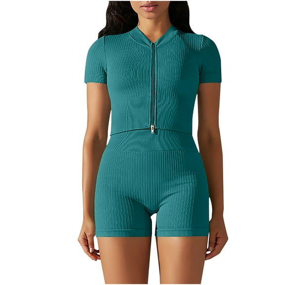 UAMVSH Workout Sets for Women 2 Piece Zipper Crop Tops with Elastic Waist Shorts Yoga Sets Casual Slim Fit Gym Outfits