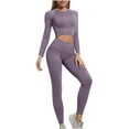 thumbnail image 1 of UAMVSH Yoga 2 Piece Outfits for Women Cropped Long Sleeve Layering Tops with High Waist Butt Lifting Leggings Seamless Athletic Sets(Large,Purple), 1 of 6
