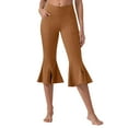 thumbnail image 1 of UAMVSH Yoga Capris for Women Front Slit Skinny Stretchy Dance Athletic Cropped Pants with Pockets Soft High Waist Ruffle Bell Bottom Leggings, 1 of 7