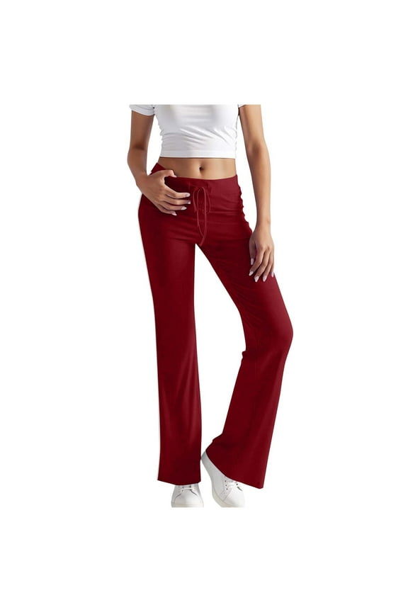 Yoga Flared Pants for Women Elastic Waist Striped Side Fashion Sweatpants Soft Casual Stretch Bell Bottoms Athletic Work Trousers(Small,Red)