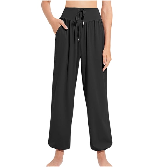 UAMVSH Yoga Pants for Women Quick Dry Drawstring High Waisted Athletic Pants Lightweight Breathable Casual Dance Pants with Pockets