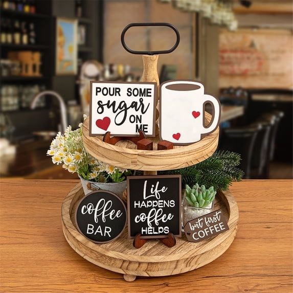 UAMXWU Home Tiered Tray Decor Set Rustic Farmhouse Wood Sign Tiered Tray Ornaments for Kitchen Dining Room Shelf Tabletop Holiday Home Decor