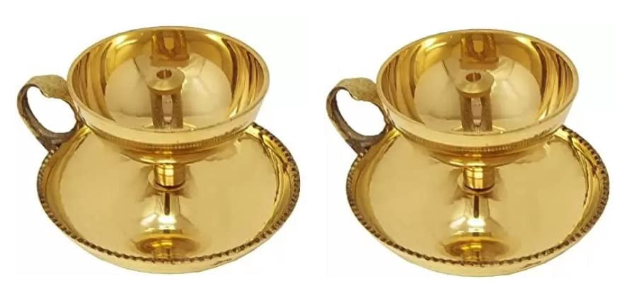 UAPAN Wooden Handle Brass Table Diya I for Home Temple and Shop Brass ...