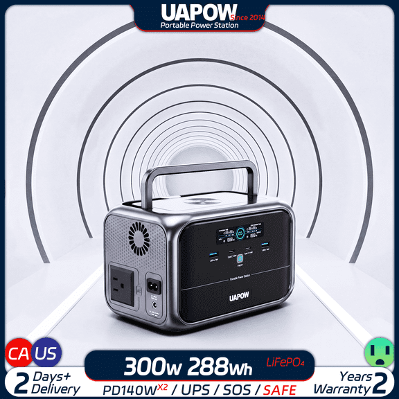 UAPOW 300W RV Inverter Safe LiFePO4 3kg Ultra Light Pure Sine Wave Silent Generator Replacement RV Air Conditioner Electric Fan Summer Cooling 2C2A Multi Port Output LED Light Overheat Protection Zer