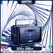 UAPOW 300W Commercial Inverter Safe LiFePO4 Ultra Light 3kg Pure Sine Wave Silent Food Truck POS Cash Register Small Appliance Power 2C2A Multi Port Output LED Light Overload Protection UPS