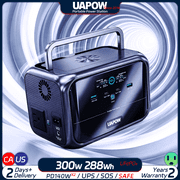 UAPOW 300W Compact Inverter Safe LiFePO4 3kg Lightweight Pure Sine Wave Silent RV Bike Rack Rear Mount Space Optimization 2C2A PD140W LED Light Overload Protection UPS