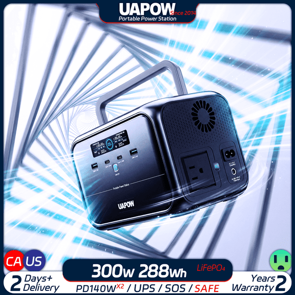 UAPOW 300W Power Generator, Safe LiFePO4 Ultra Light Pure Sine Wave Silent with Multi Port Output LED Light Overheat Protection