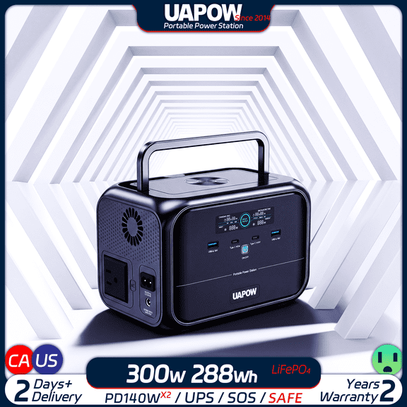 UAPOW 300W Semi Truck Inverter Safe LiFePO4 3kg Lightweight Pure Sine Wave Silent Heavy Truck Long Haul Transport Cab Charging Fridge Power 2C2A Multi Port Output LED Light Overload Protection