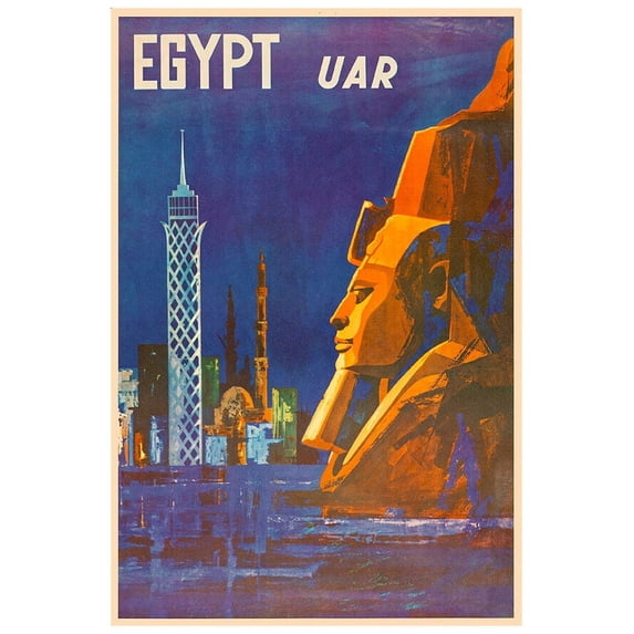 UAR  - Egypt - Egyptian Airline - 1960 - Vintage Airline Travel Poster (12x18Inches-Framed)