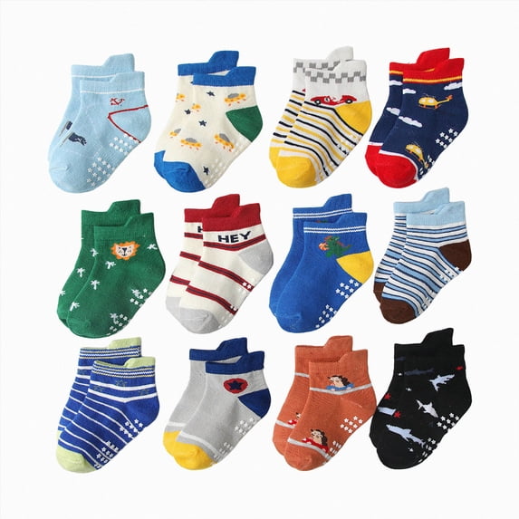 UAYOTSE 12PC Children Socks Comfortable Soft Fashion Cute Cartoon Children Floor Socks(Red,5-7 Years)