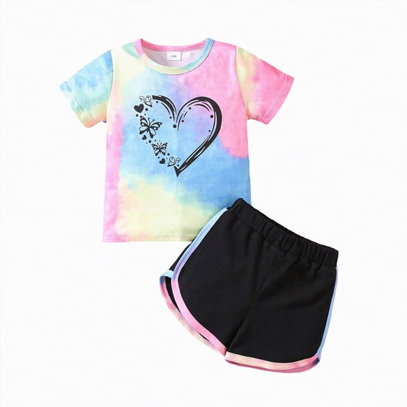 UAYOTSE 1T 2T 3T 4T 5T 6T Toddler Baby Girl Summer Clothes Set Short Sleeve T-shirt Tops Pants Little Kids School Wear Outfits 2Pcs,Sizes 3-4 Years
