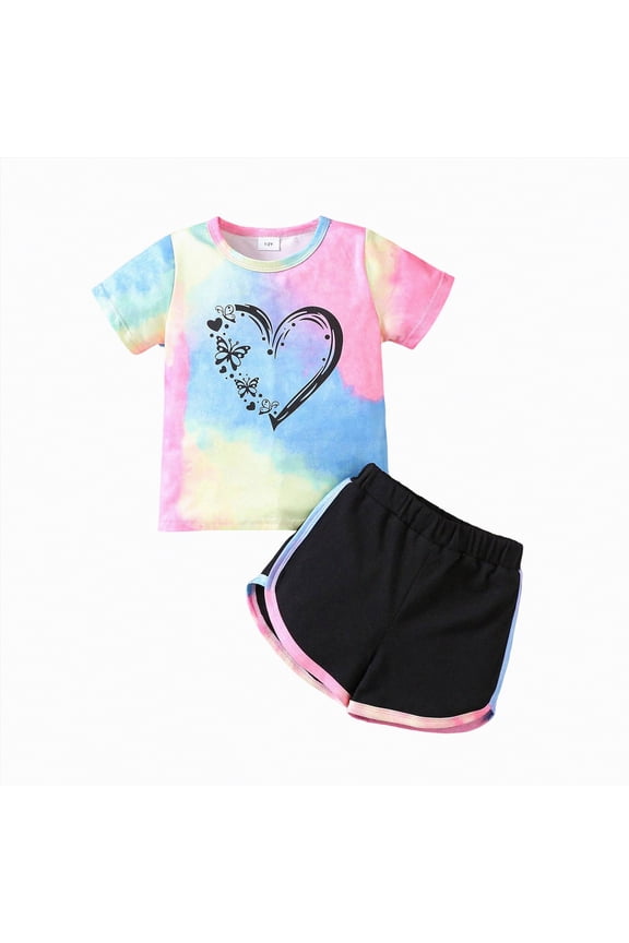 1T 2T 3T 4T 5T 6T Toddler Baby Girl Summer Clothes Set Short Sleeve T-shirt Tops Pants Little Kids School Wear Outfits 2Pcs,Sizes 5-6 Years