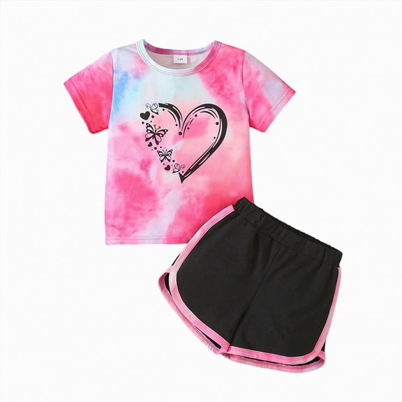 UAYOTSE 1T 2T 3T 4T 5T 6T Toddler Baby Girl Summer Clothes Set Short Sleeve T-shirt Tops Pants Little Kids School Wear Outfits 2Pcs,Sizes 5-6 Years
