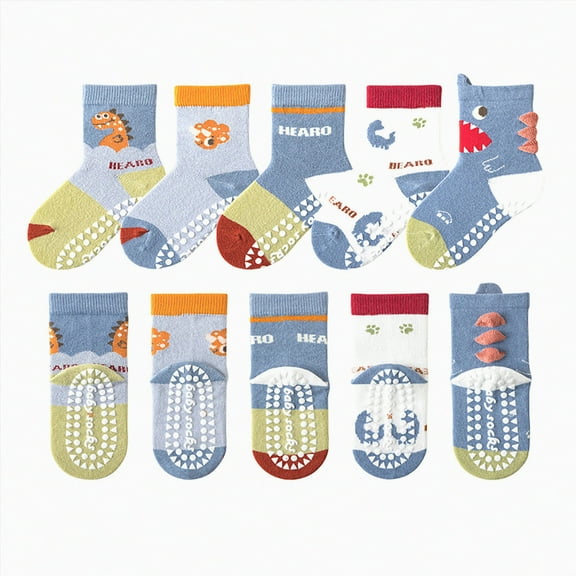UAYOTSE 5PC Children Socks Comfortable Soft Fashion Cute Cartoon Children Floor Socks(Red,3-5 Years)