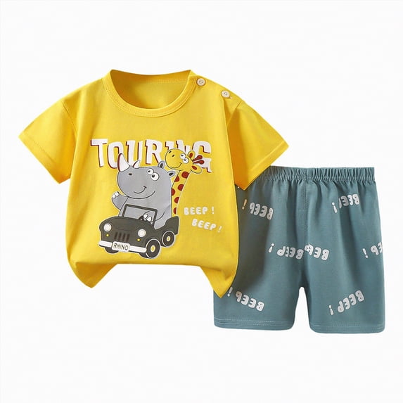 UAYOTSE Adorable Unisex Toddler Kids Jammies Set Short Sleeve T-Shirt Comfortable Shorts Sleepwear Homewear for Spring Summer Daily Outfits,Sizes 7-8 Years