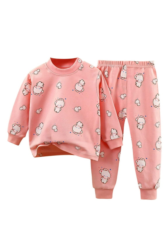 Babies, Toddlers, and Girls' 2-Piece Snug-Fit Cotton Pajama Set Homewear 3 6 9 12 18 24 Months 2T 3T Loungewear Long sleeve Pjs,Sizes 1-2 Years