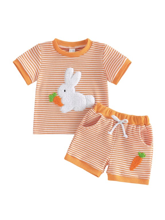 Baby Boy 9 12 18 24 Months 2T 3T 4T Girl Easter Outfits Cute Carrot Short Sleeve T Shirt Tops Shorts Set Toddler Spring Summer Clothes,Sizes 18-24 Months
