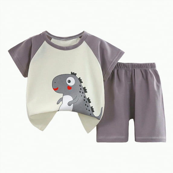 UAYOTSE Baby Boy Autumn Summer Clothes Set 0 6 12 18 24 Months Print Short Sleeve Crew Neck T-Shirts and Elastic Waist Pants 2Pcs,Sizes 18-24 Months