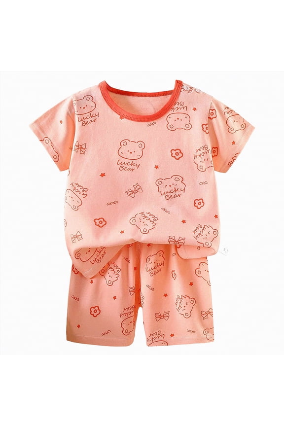 Baby Boy Autumn Summer Clothes Set 0 6 12 18 24 Months Print Short Sleeve Crew Neck T-Shirts and Elastic Waist Pants 2Pcs,Sizes 4-5 Years