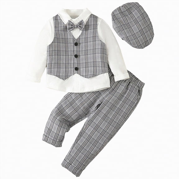 UAYOTSE Baby Boy Clothes Outfit Suit Long Sleeve Gentleman Tuxedo Vest Wedding Birthday Party Suit,Sizes 3-4 Years
