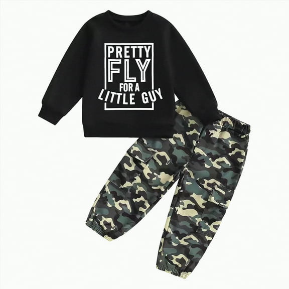 UAYOTSE Baby Boy Clothes Outfits Fall Long Sleeve Color Block Sweatshirt Tops Casual Pants 2Pcs Set(4-5 Years,B374-Camouflage)
