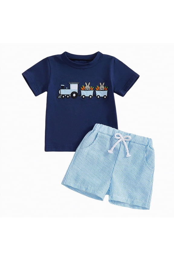Baby Boy Easter Rabbit Outfit Short Sleeve Carrot Smocked T Shirt Elastic Waist Shorts Summer Clothes,Sizes 3-4 Years