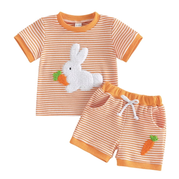 UAYOTSE Baby Boy Girl Easter Outfits Cute Carrot Short Sleeve T Shirt Tops Shorts Set Toddler Spring Summer Clothes,Sizes 2-3 Years