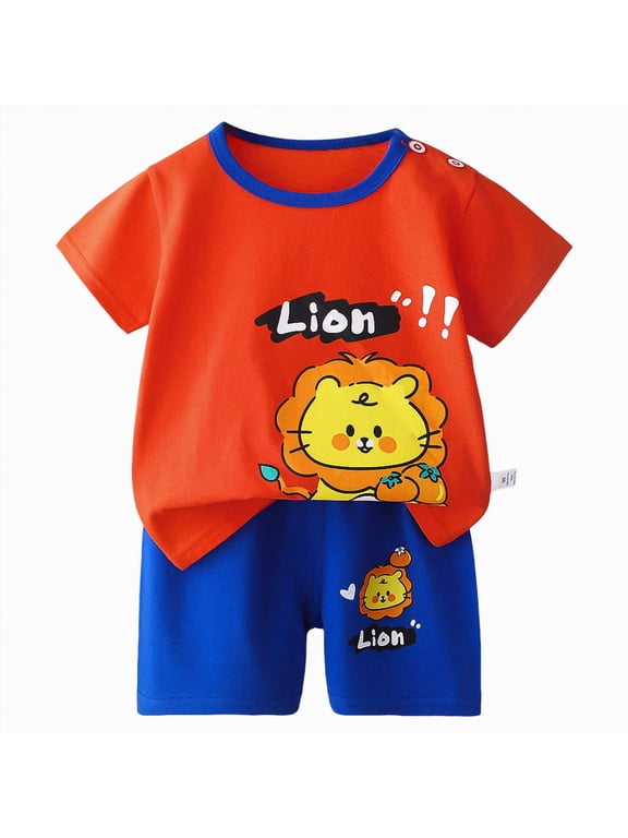 Baby Boy Spring Summer Clothes Set 0 6 12 18 24 Months Print Short Sleeve Crew Neck T-Shirts and Elastic Waist Pants 2Pcs,Sizes 18-24 Months