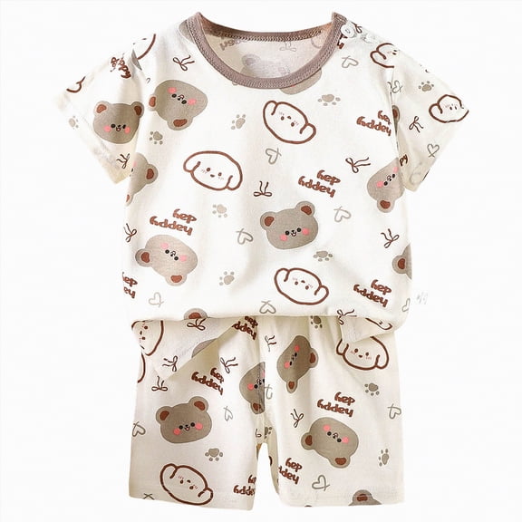 UAYOTSE Baby Boy Spring Summer Clothes Set 0 6 12 18 24 Months Print Short Sleeve Crew Neck T-Shirts and Elastic Waist Pants 2Pcs,Sizes 18-24 Months