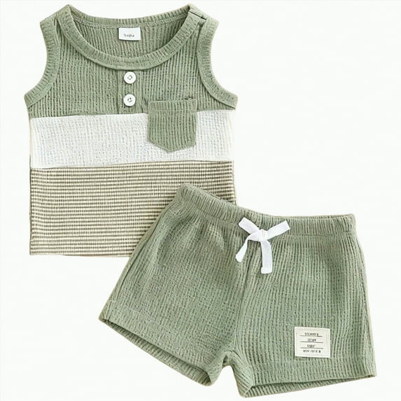 UAYOTSE Baby Boy Summer Clothes Contrast Color Sleeveless Tops Elastic Waist Shorts Toddler Outfits Cute Set,Sizes 12-18 Months