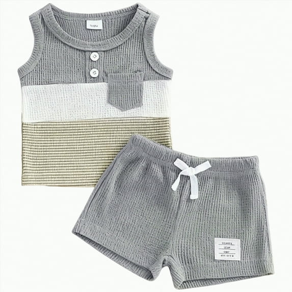 UAYOTSE Baby Boy Summer Clothes Contrast Color Sleeveless Tops Elastic Waist Shorts Toddler Outfits Cute Set,Sizes 6-9 Months