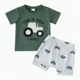 thumbnail image 1 of UAYOTSE Baby Boy's 2 Piece Outfit, a Soft Short Sleeve Tee Shirt with Embroidered Shorts boy western clothes(18-24 Months,Dark Green), 1 of 6