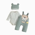 thumbnail image 1 of UAYOTSE Baby Boys 3 Piece Cartoon Overalls Outfit Stripe Bodysuit Jumpsuit Ear Hat Infant Fall Winter Clothes Set Size 6-12 Months, 1 of 8