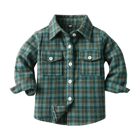 UAYOTSE Baby Boys Flannel Shirt Toddler Long Sleeve Button up Buffalo Plaid Shirt Little Boys Kids Fall Casual Flannel Shacket(6-7 Years,T94-Dark Green)