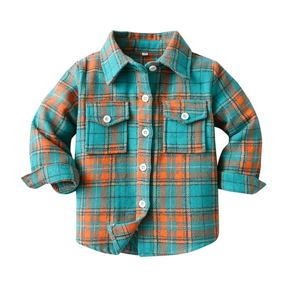 UAYOTSE Toddler Baby Boys Girls Flannel Plaid Shirt Button Down Long Sleeve Outerwear Jacket Lapel Shacket Coat Tops(3-6 Months,T214-Green)