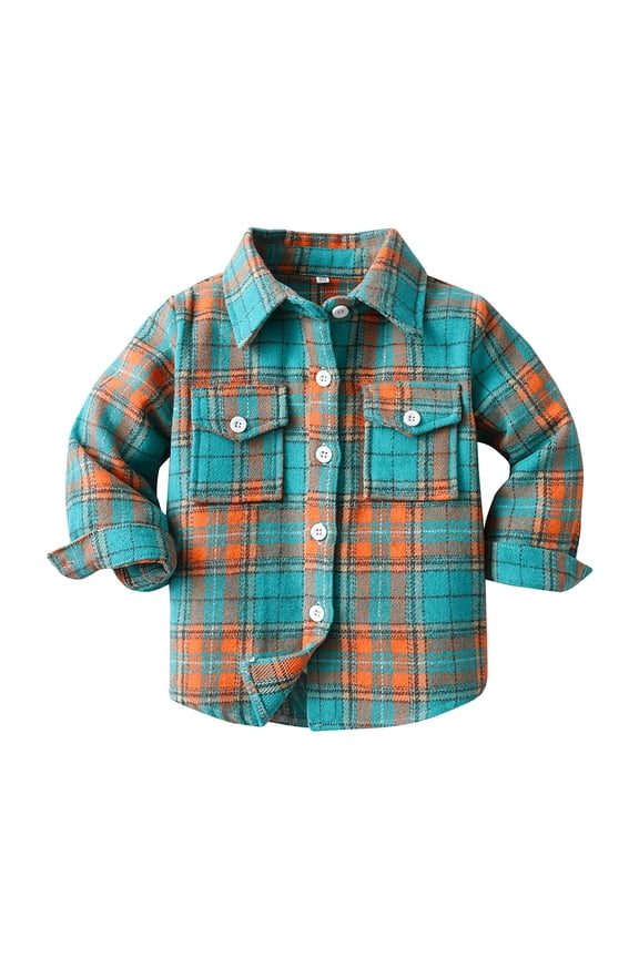 Baby Boys Flannel Shirt Toddler Long Sleeve Button up Buffalo Plaid Shirt Little Boys Kids Fall Casual Flannel Shacket(6-7 Years,T95-Green)