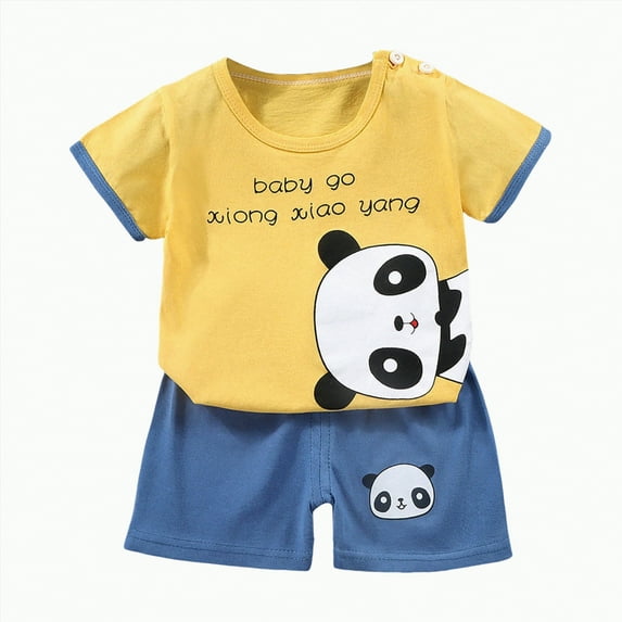 UAYOTSE Baby Boys Girls Summer Outfits Set Clothes 6M 1T 2T 3T Toddler Boys Short Sleeve Color Tops and Elastic Waistband shorts 2 Piece Casual Summer Clothing for Kids Boys,Sizes 12-18 Months