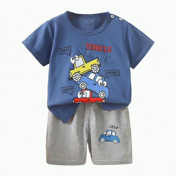 UAYOTSE Baby Boys Girls Summer Outfits Set Clothes 6M 1T 2T 3T Toddler Boys Short Sleeve Tops and Elastic shorts 2 Piece Casual Summer Clothing for Kids Boys Girls,Sizes 2-3 Years
