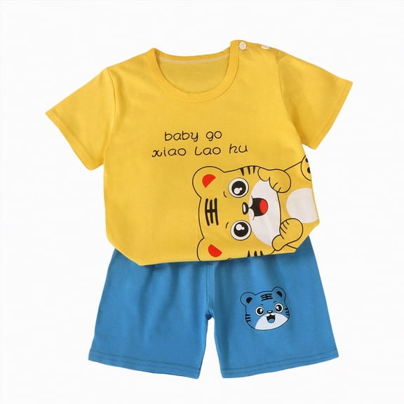 UAYOTSE Baby Boys Summer Clothes 6 12 18 24 Months 3T Boy Toddler Outfits Short Sleeve T shirt Tops   Solid Color Drawstring Shorts Set for 3 6 12 18 Months Short Sets Summer Pjs,Sizes 3-4 Years