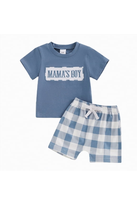 Baby Boys Summer Clothes Dad/Mom Boy Matching Outfit Short Sleeve Embroidered T Shirt Plaid Toddler Shorts Set,Sizes 6-9 Months